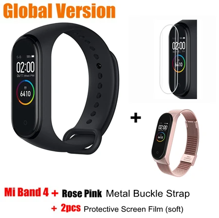 Global add pink Xiaomi mi Band 4 глобальная Версия смарт-Браслет фитнес-трекер mi Band 4 браслет 5ATM водонепроницаемый 0,9" OLED экран пульсометр - Цвет: Global add pink