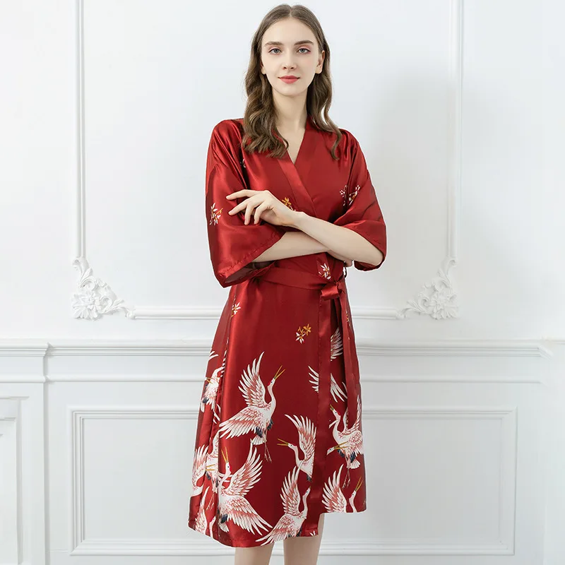 Men Print Silk Rayon Robe Summer Casual Wedding Best Man Relax Fit Sleepwear V Neck Kimono Yukata Luxury Bath Gown Plus Size