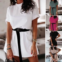 womens solid casual oversized tshirt dress short sleeve tee shirt with belt