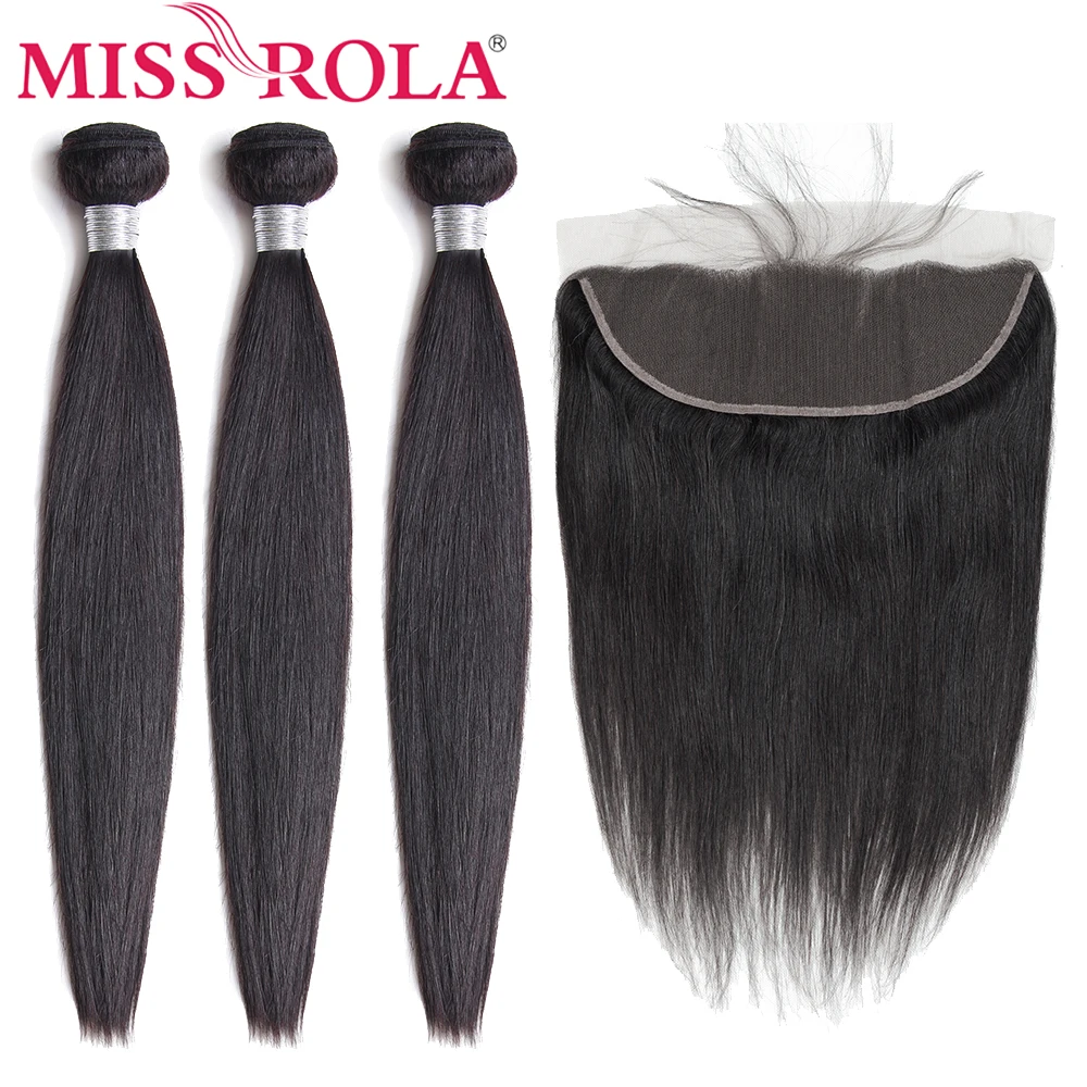 Miss Rola Hair человеческие волосы пучки малазийские прямые волосы натуральный цвет 3 пучка с 13*4 синтетический фронтальный закрытие не-Remy