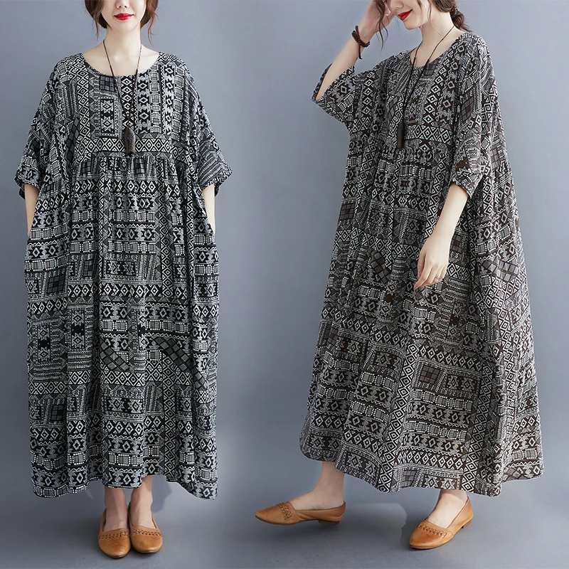 

ARCSINX Coffee Print Women's Dresses Plus Size 4XL 5XL 6XL Casual Korean Oversized Women's Dress Summer Dresses Women 7XL 8XL