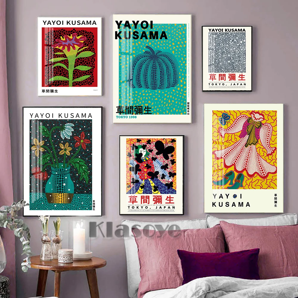 

Yayoi Kusama Classic Artist Poster Futuristic Pop Art Prints Abstract Exhibition Museum Canvas Painting Living Room Wall Decor