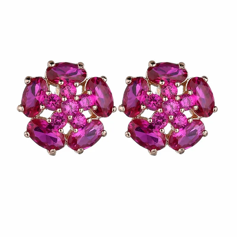 

Rose Red Crystal Flower Ear Stud For Girls 925 Silver Needle Zirconia Stud Earrings Fashion Jewelry Accessories