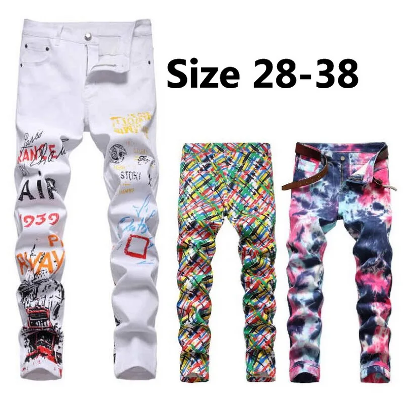 

Мужские обтягивающие джинсы, эластичные мужские облегающие джинсовые брюки, мотоциклетные джинсы с принтом, мужские обтягивающие модные м...