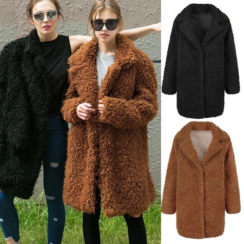 

Winter Thicken Warm Fur Coat Women Long Sleeve Turn Down Collar Fluffy Fur Hairy Jackets Elegant Fur Overcoat Outwear Plus Size