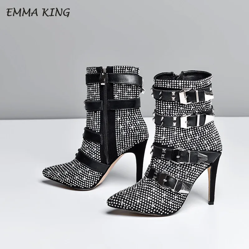 Style 3 Emma king/роскошные сапоги выше колена с украшением в виде кристаллов; сезон осень-зима; женские сапоги на высоком каблуке с заклепками, заклепками и ремешком - Цвет: Style 3