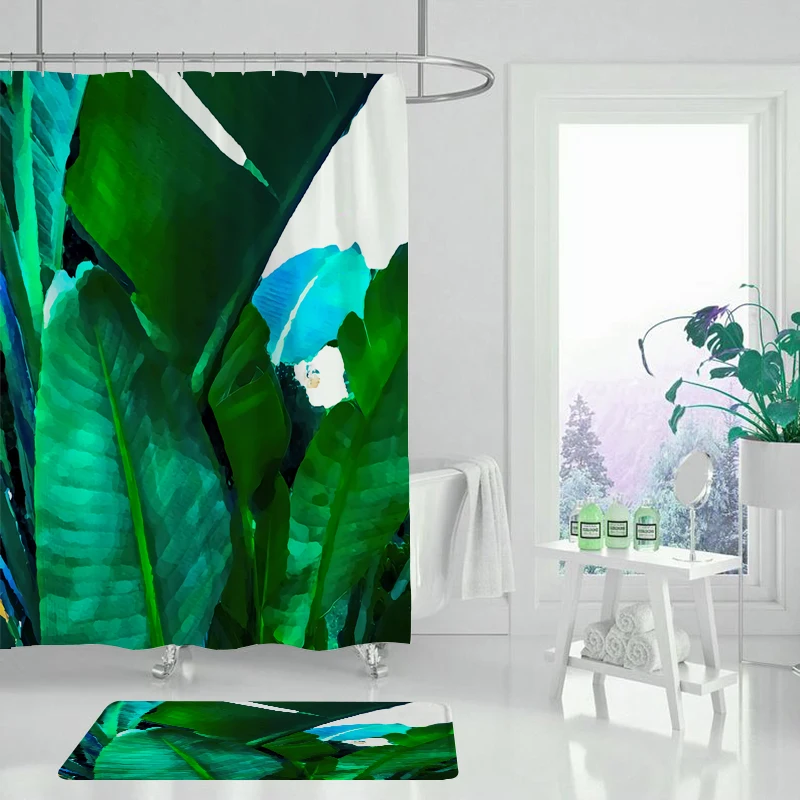 Занавеска для душа с принтом водонепроницаемая зеленая занавеска цветочным