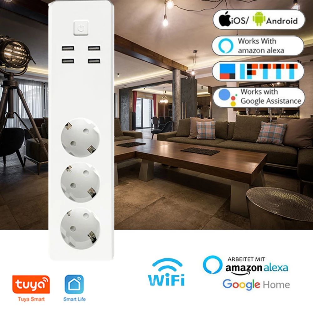 

Умные электрические розетки Tuya, разные евровилки, удлинитель с Wi-Fi управлением, удлинитель, совместим с Alexa Google Home