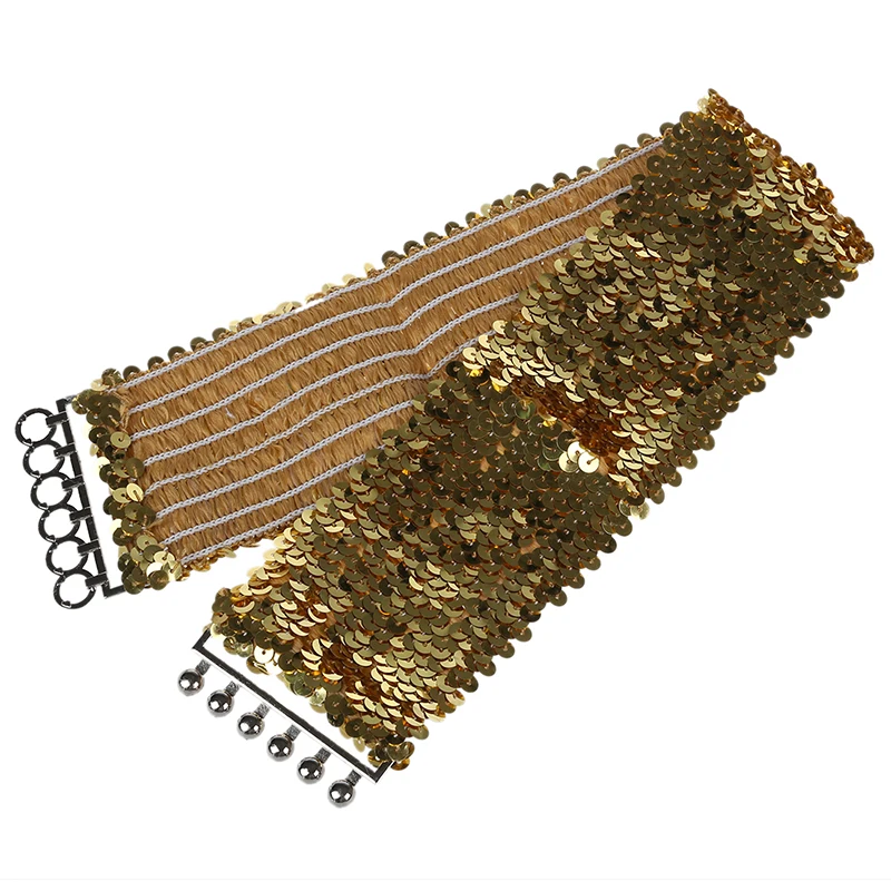 

Gold New Ladies Fashion Sequins Elastic Stretch Shinning Waist Band Casual Belt