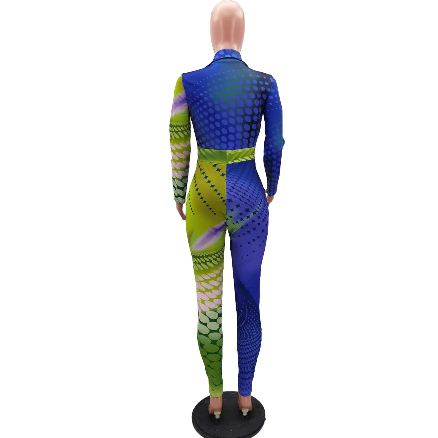 

HAOOHU Sexy Tie Dye Print Rompers Womens Jumpsuit Button Long Sleeve One Piece Club Outfits Fall Clothing Streetwear Overalls