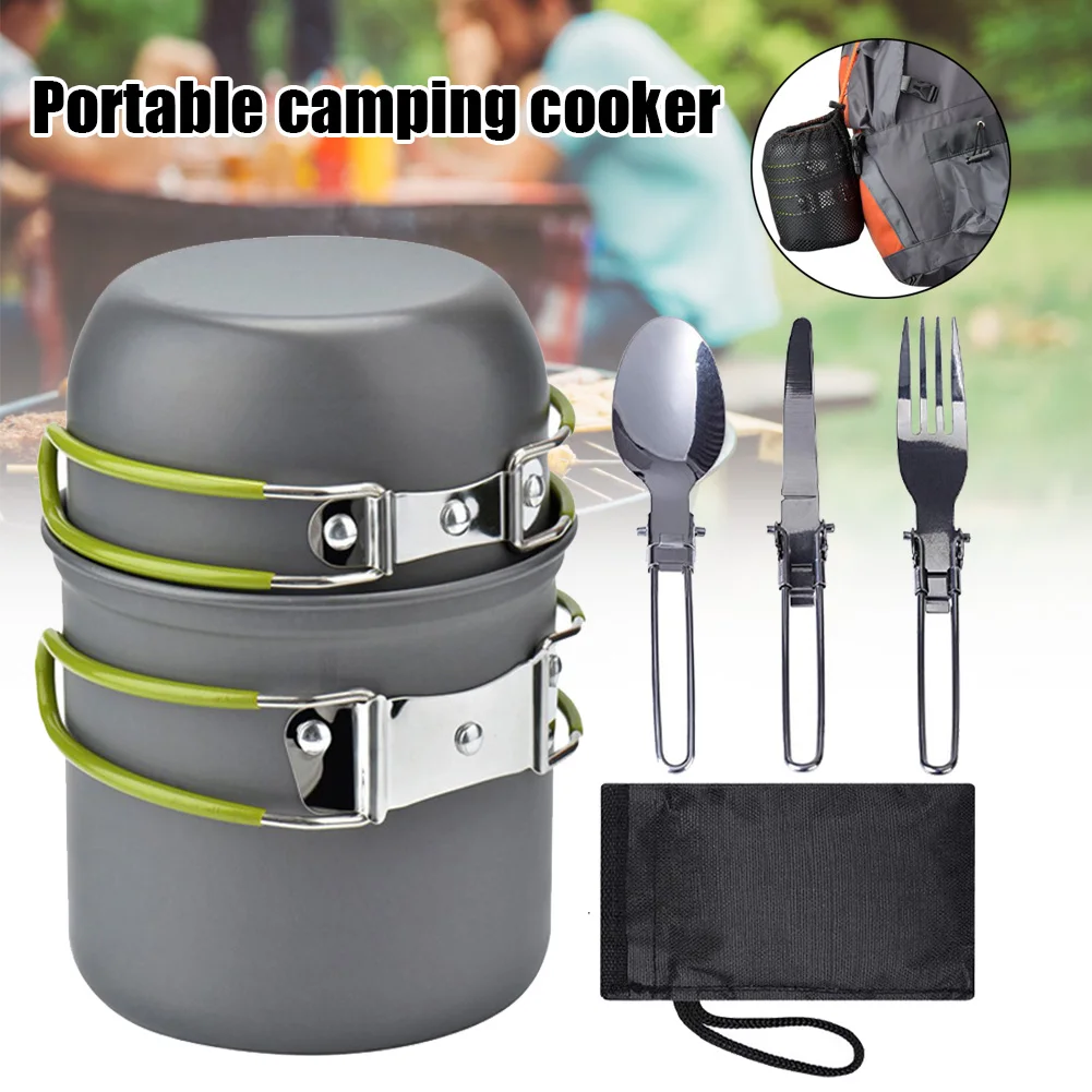 

High Quality Portable Camping Cookware Kit Outdoor Picnic Hiking Cooking Pots Tableware Set DOG88