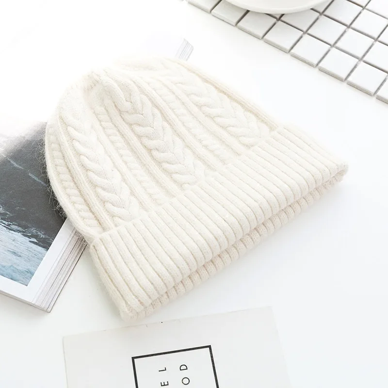 

High Quality Winter Hats For Women Cashmere Beanies Ladise Knitted Wool Skullies Cap Angora Pompom Gorros cap thick and warm