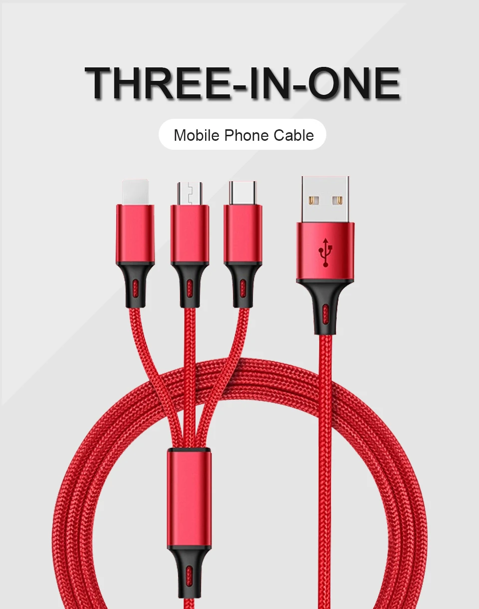 3 в 1 USB кабель type C type-c iOS Micro USB кабели Android 5V2A Быстрая зарядка провод зарядного устройства нейлоновый шнур для мобильного телефона