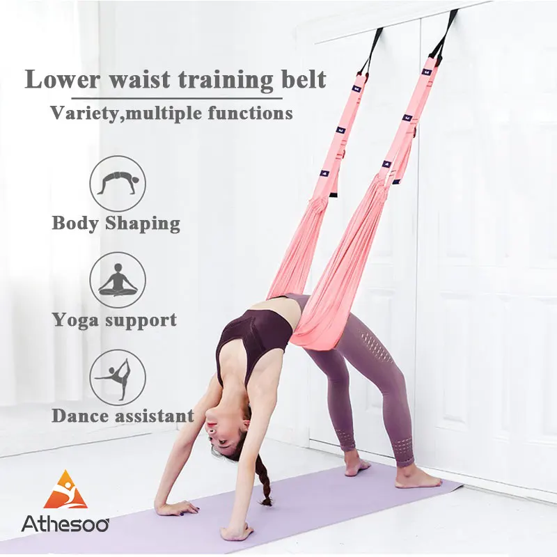 Athesoo Adjustable Aerial Yoga Strap Hammock Swing Stretching Strap Anti-Gravity Inversion Yoga Hammock Belts Gym Flexibility