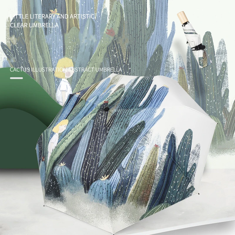 Милый складной зонт с мультяшной иллюстрацией для девочки 8 ребер ветрозащитная