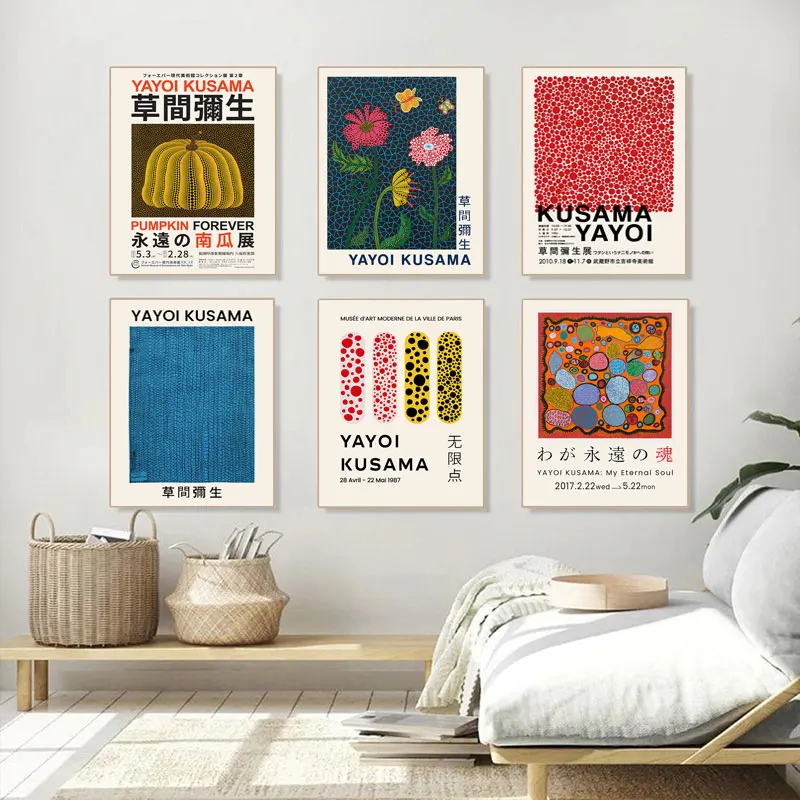 

Выставочные абстрактные настенные постеры и принты Yayoi Kusama постер с тыквой, настенные картины в скандинавском стиле для декора гостиной