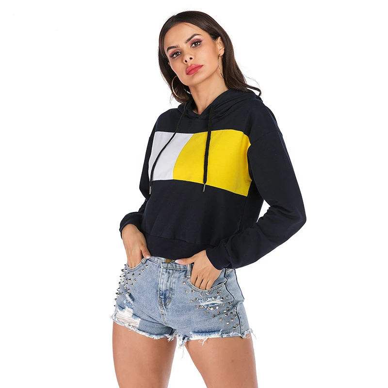

Lugentolo Hoodies Woomen Autumn Fashion New Contrast Long Sleeve Loose Sweatshirt Sports Casual Street Clothing