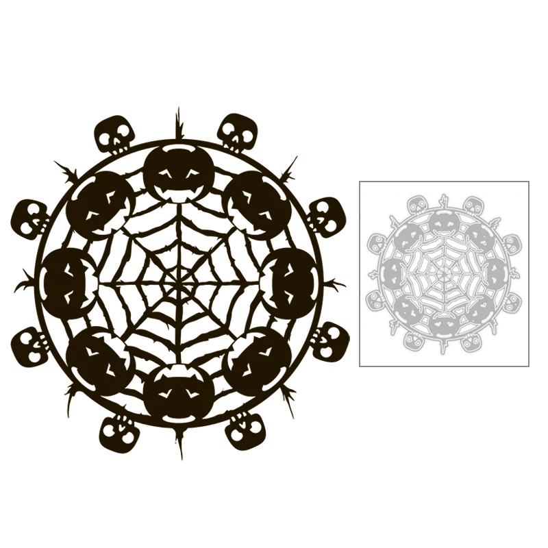 

Металлические высечки для рукоделия, для Хэллоуина, Круглый, паутина, череп и тыква, № 2020