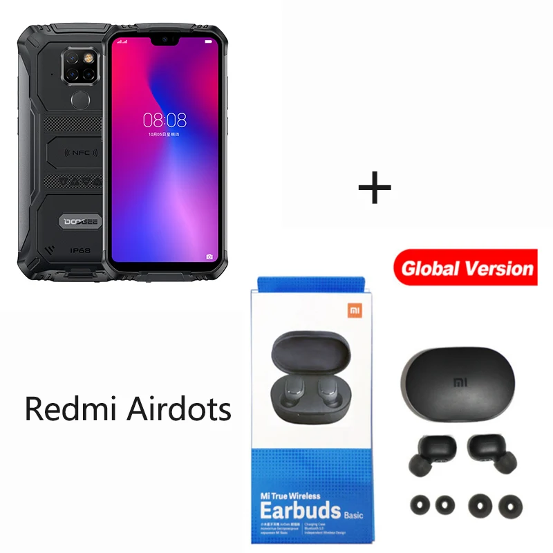 DOOGEE S68 Pro, прочный телефон, IP68, водонепроницаемый, Helio P70, четыре ядра, 6 ГБ, 128 ГБ, Беспроводная зарядка, NFC, 6300 мА/ч, 12V2A, зарядка, 5,84 дюймов, FHD - Цвет: BlacknRedme Airdots