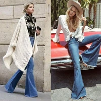 summer mid waist flare jeans women vintage cotton denim pants lady fashion stretch pocket trousers plus size wide leg sexy jeans
