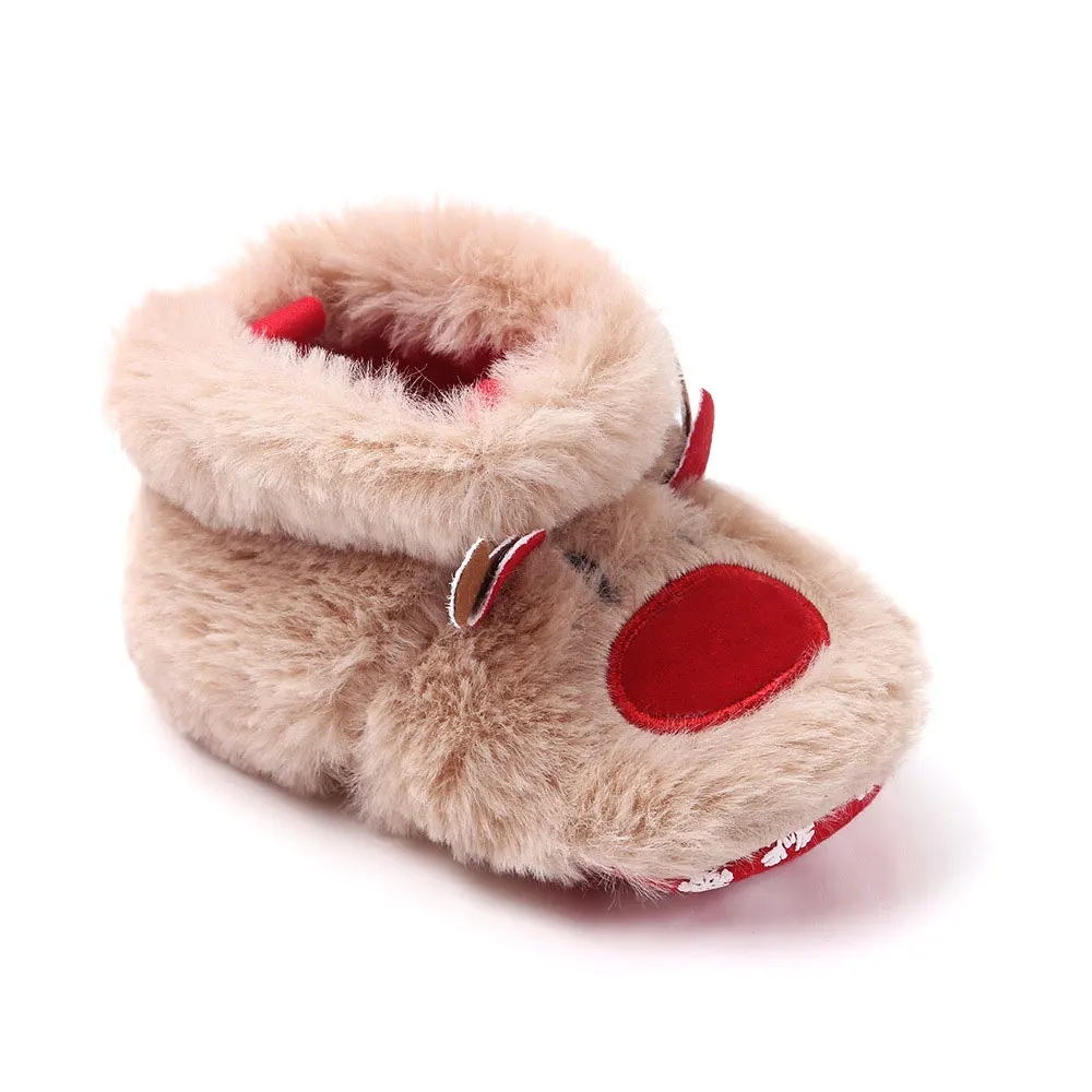 

Baby Shoes Newborn Baby Girls Boys Cartoon Fluffy Deer Warm Boot First Walkers Christmas Shoes Soft Sole Sneakers First Walker