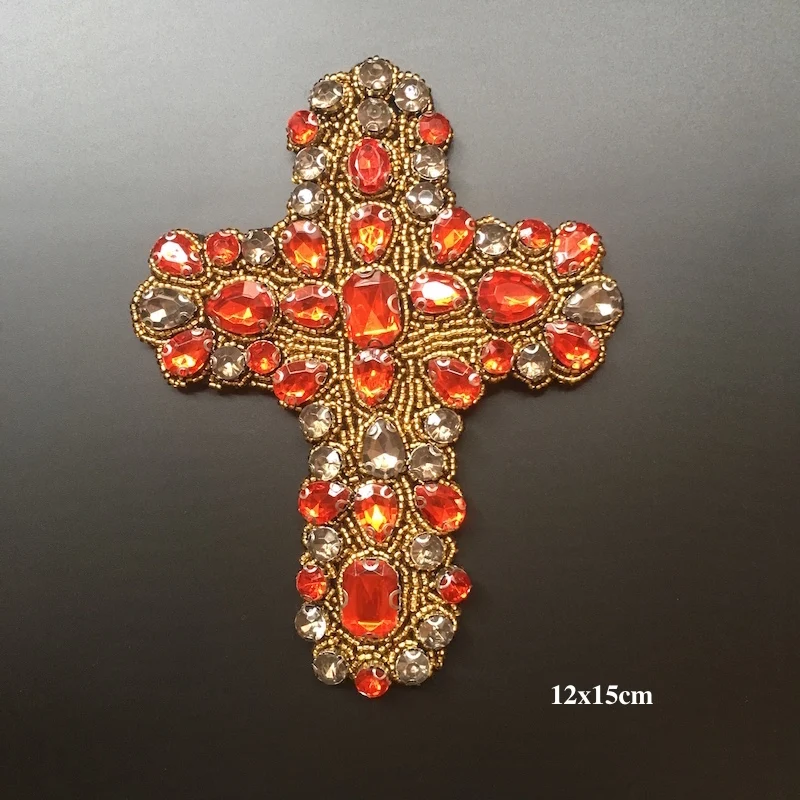 Большой крест ручной работы фотоэлемент для шитья одежды нашивки из бисера