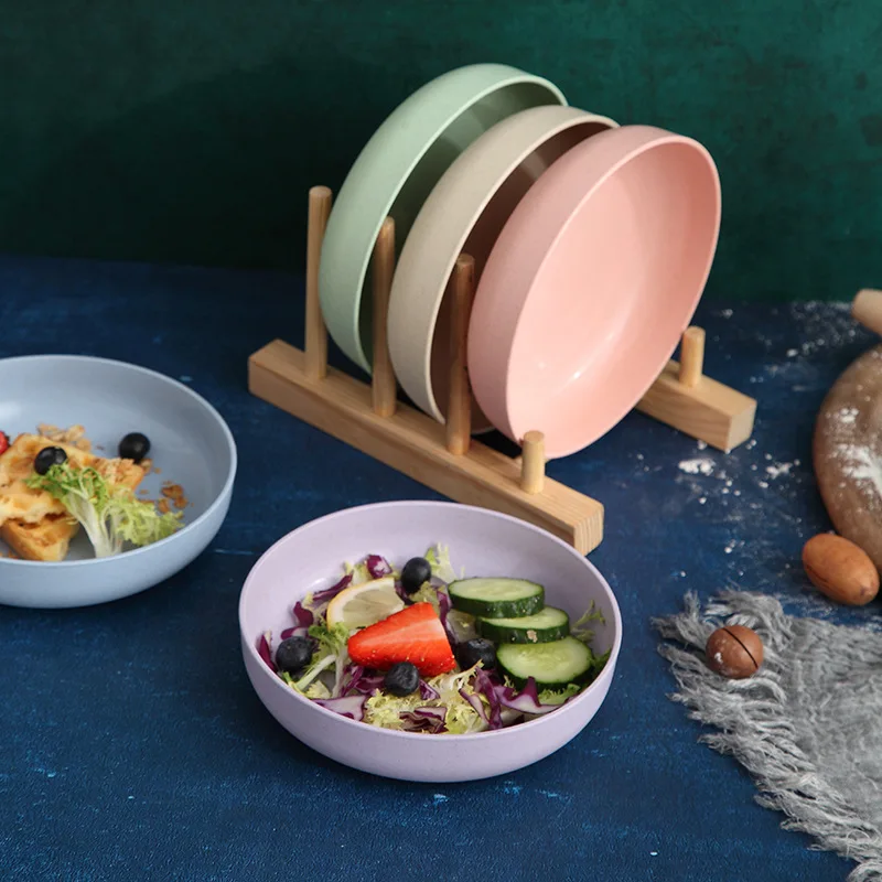 

5 Pcs Plates Set Wheat Straw Solid Color Plates Eco Friendly Fruit Plate Tableware Dishwasher Available Reusable 14cm