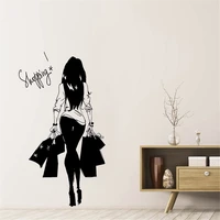 fashion young woman shopping bag clothes shop vinyl wall decal wall sticker clothes store sexy shopping girl bedroom decor