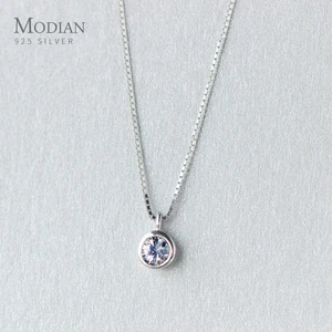 Женская цепочка с подвеской Modian, ожерелье из стерлингового серебра 925 пробы с круглым кубическим цирконием геометрического дизайна, изящная Свадебная бижутерия, хороший подарок