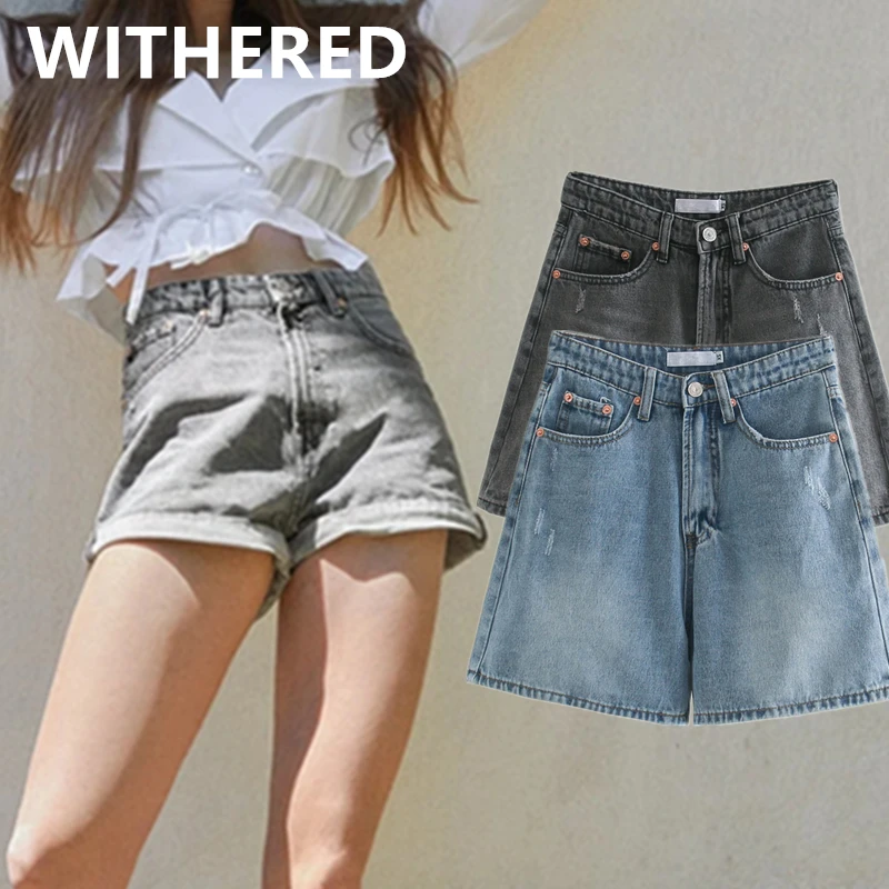 Увядшие джинсовые шорты с высокой талией Женские винтажные повседневные