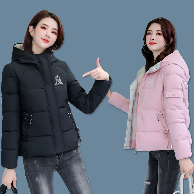 

Куртка женская короткая с хлопковой подкладкой, с капюшоном, зимняя, 2021