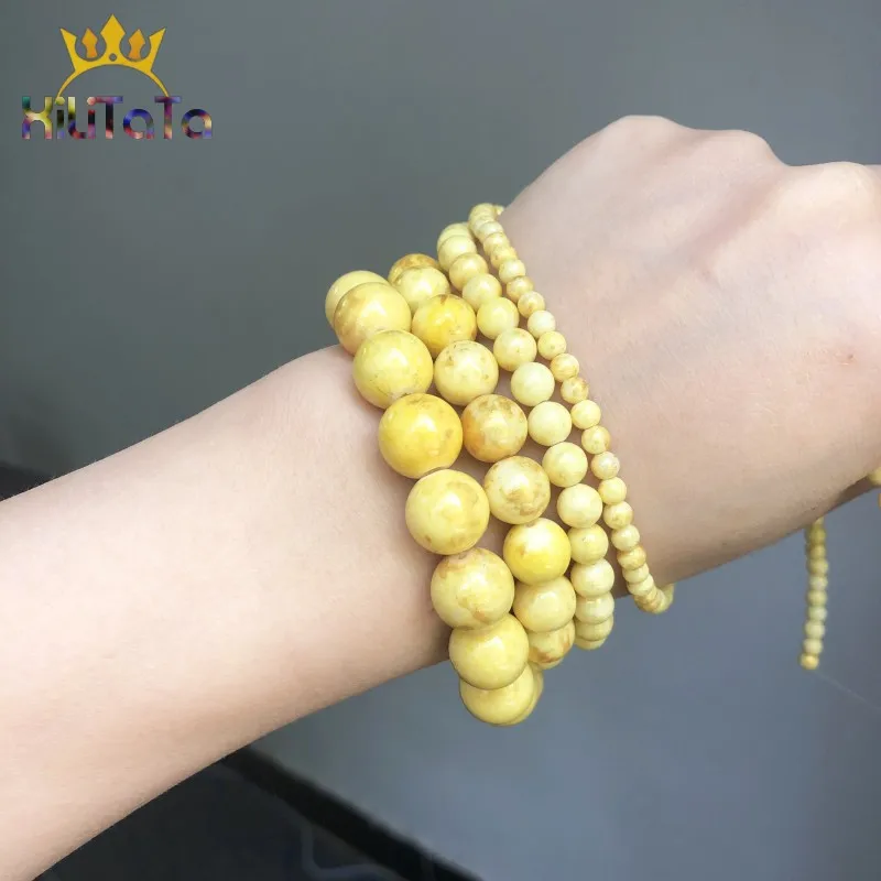 Natural Stone Beads Round Yellow Plated Gold Jades Loose For Jewelry Making DIY Bracelet Accessories 15'' 4/6/8/10/12mm | Украшения