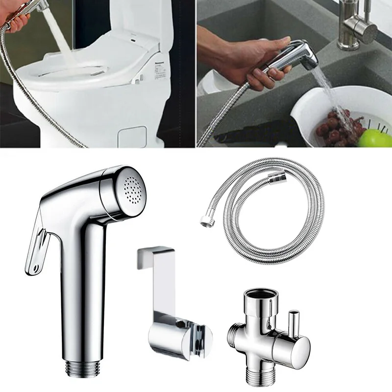 

Toilet Bidet Spray Head Set Brass T-Adapter & Hose Kit Ergonomic handle