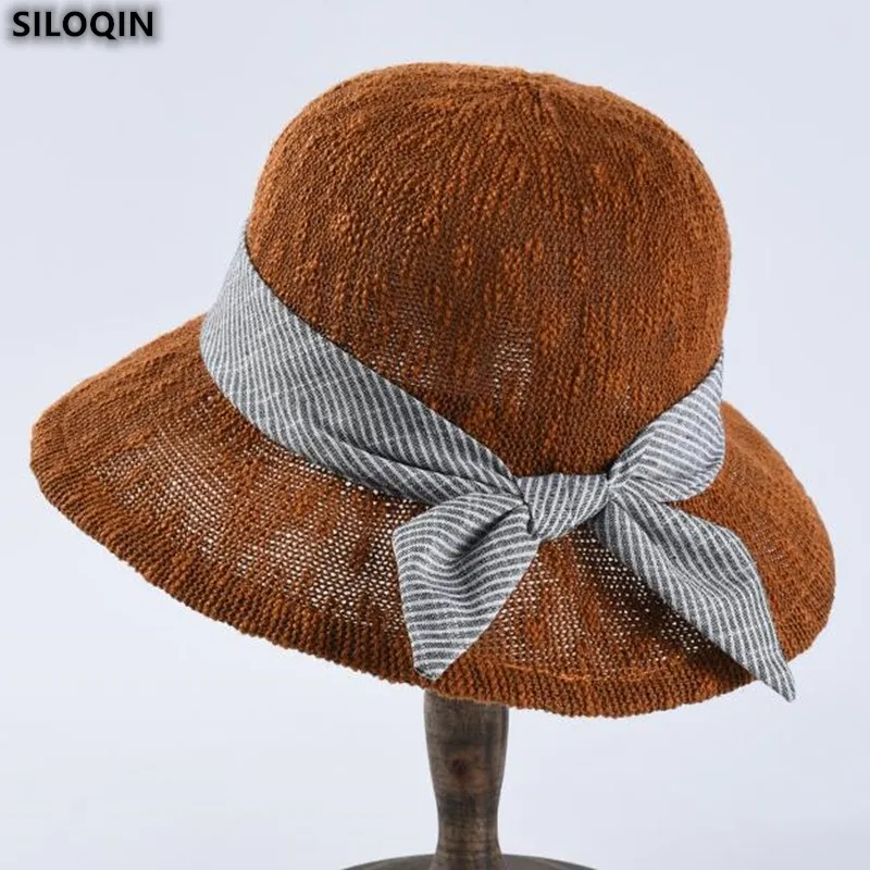 

SILOQIN New Women's Hat Spring Summer Fashion Bow Bucket Hats Elegant Noble Quality Brands Sombreros Collapsible Simple Sunhat