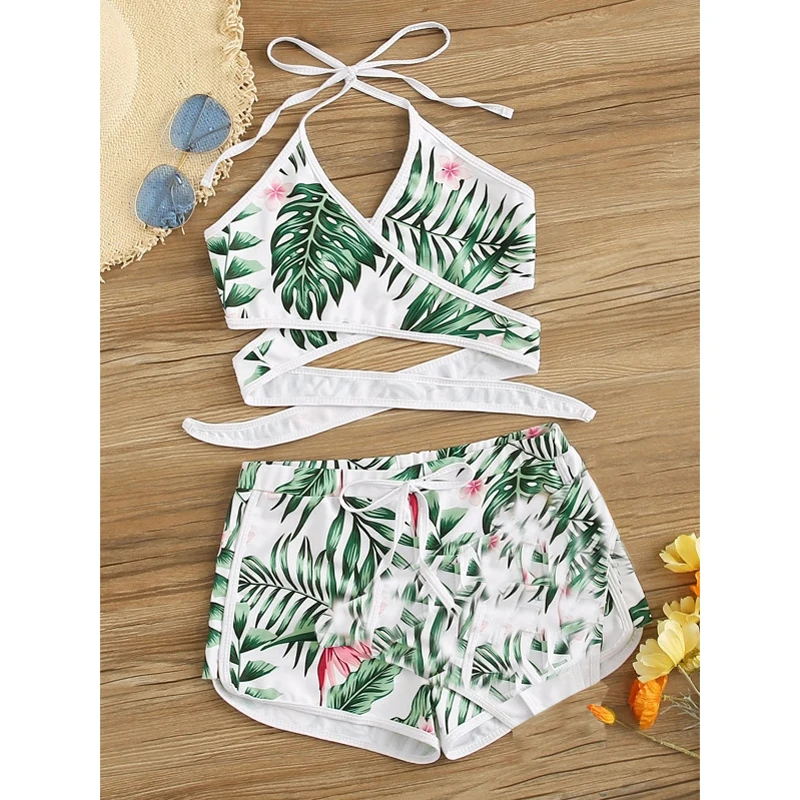 

Multi-Bandage bikini 2021 Floral print swimwear female High cut swimsuit women's swimming suit Bandeau bathing suit biquini