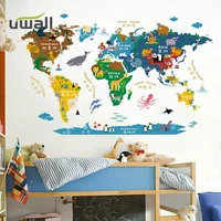 creative cartoon world map early education wall stickers child bedroom kids room decoration home decor self adhesive stickers
