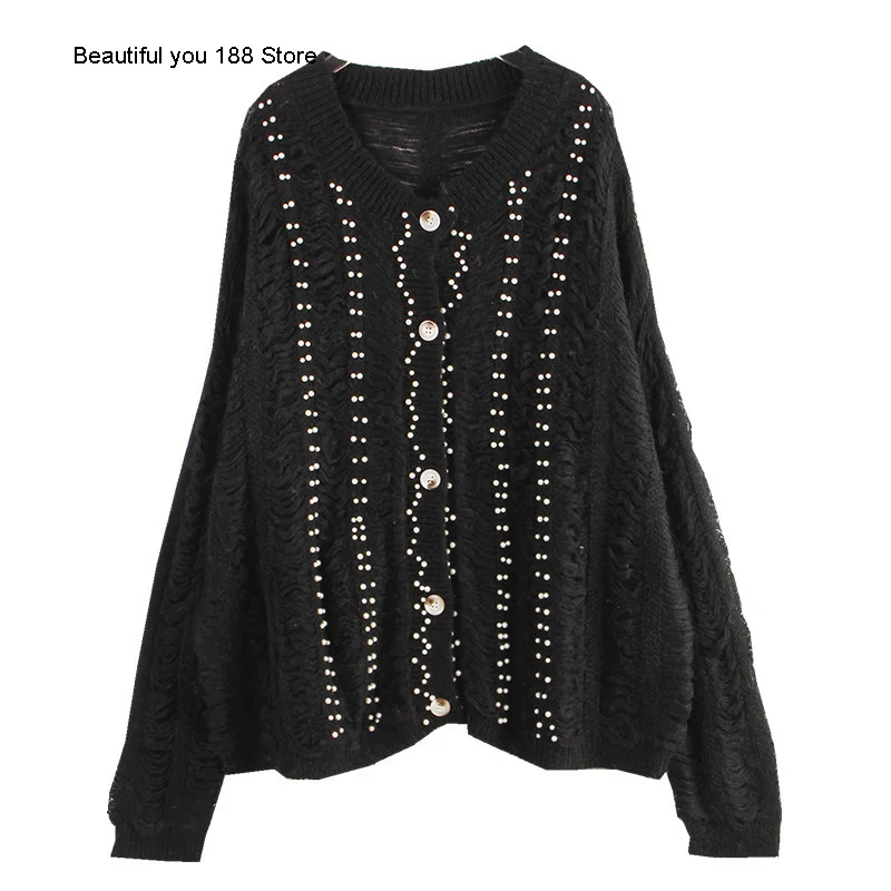 

Новинка Осень 2020, вязаный кардиган с длинными рукавами и бусинами, Свободное пальто, свитер для ленивых