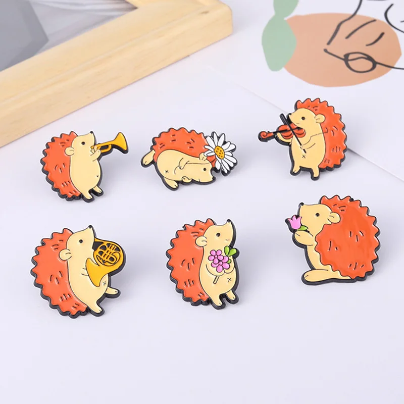

Cute Cartoon Hedgehog Brooch Creative Music Book Cup Stitching Heart Enamel Pins For Kids Costume Backpack Friend Jewelry Gifts
