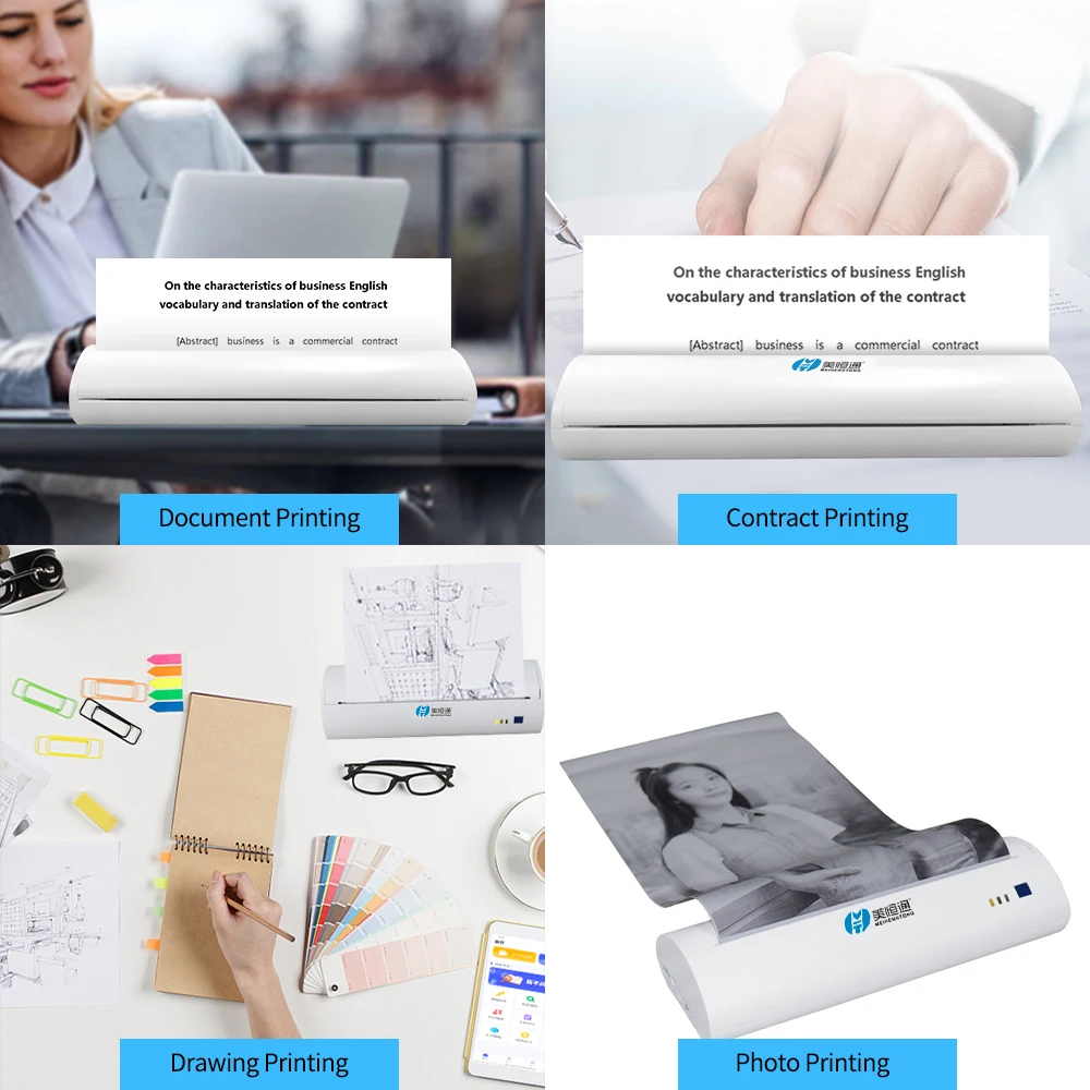 Портативный USB принтер мини с Bluetooth и встроенным аккумулятором 8 дюймов поддержка