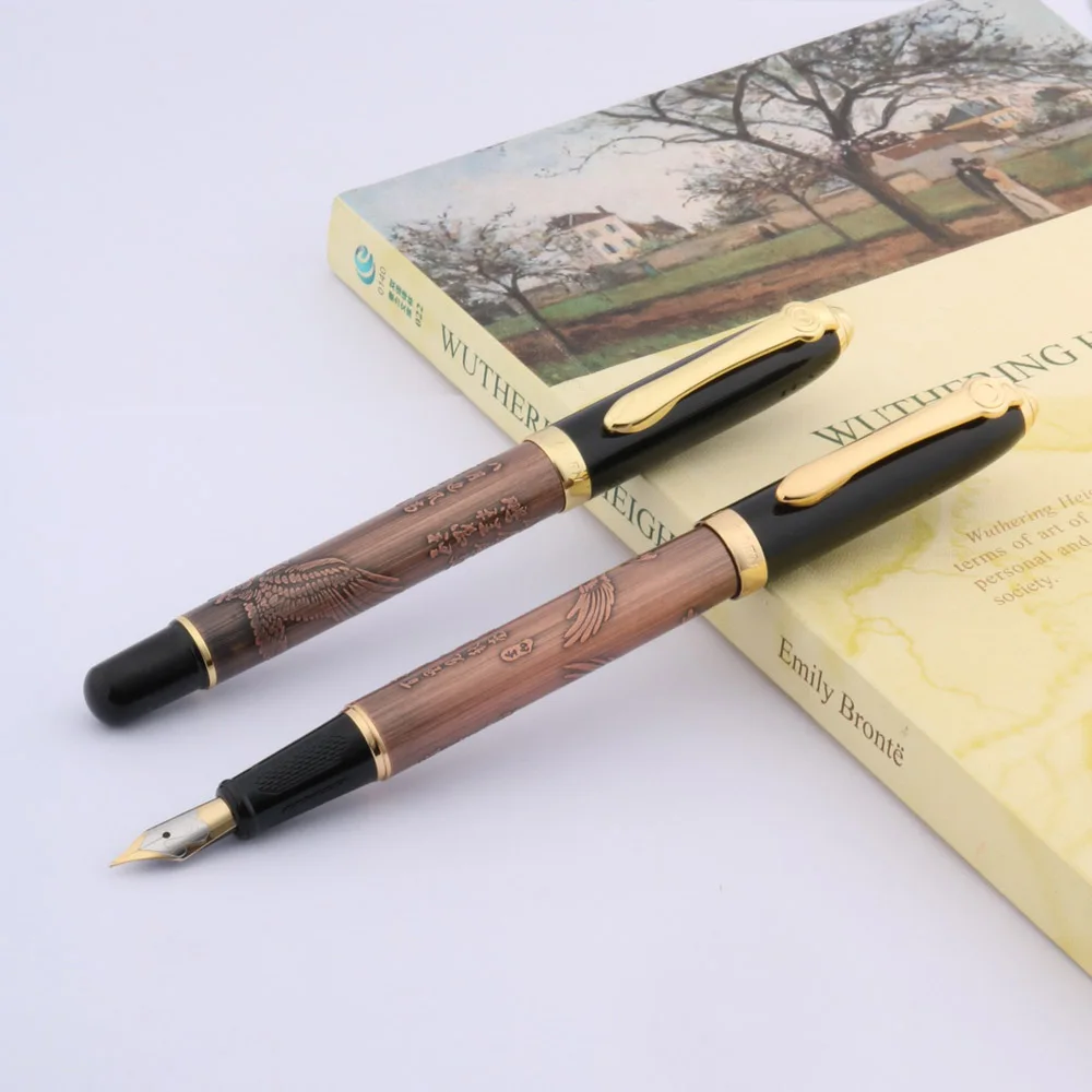 Металлическая авторучка черный с тиснением и изображением китайской живописи