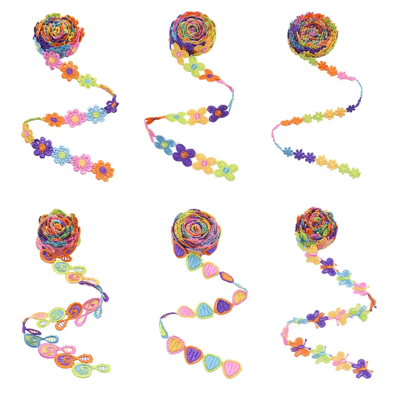 3 ярда цветная вышитая ромашка с сердечками кружевная лента сделай сам ручная