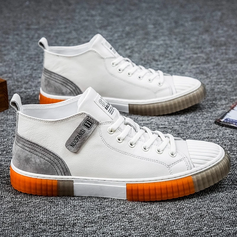 Online Sepatu Kasual Anak Muda 2021 Baru Sepatu Jalan Kulit Asli Sneakers Flat Pria Kualitas Baik Sepatu Kasual Anak Muda Top Tinggi