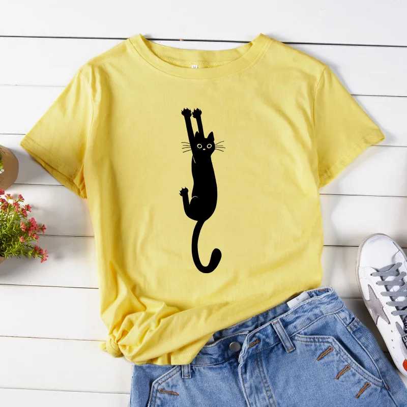 JCGO летняя Хлопковая женская футболка S-5XL размера плюс с забавным принтом кота