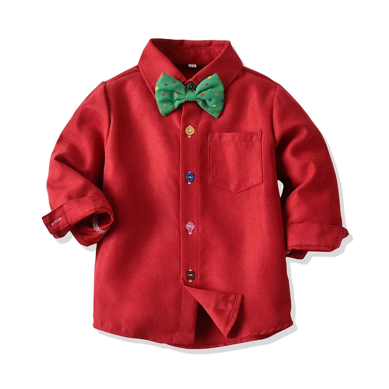 Top and Autumn Winter Children Boy Gentleman Clothes Suits Long Sleeve Shirt Tops+Suspender Pants 2Pcs Outfit for Christmas | Детская