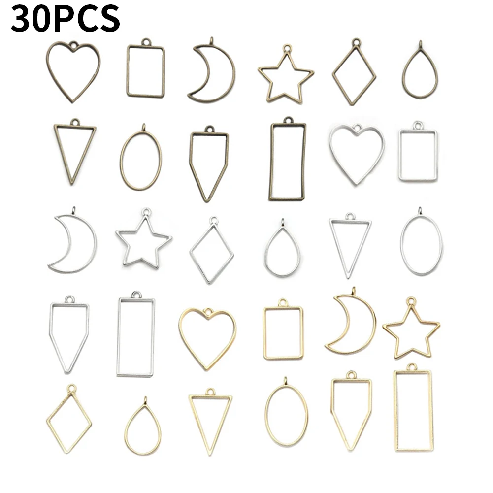 

30pcs Frame Pendants Set Geometric Hollowed Earrings Pressed Flower Jewelry Making Metal Bracelet DIY Crafts Charms For Necklace