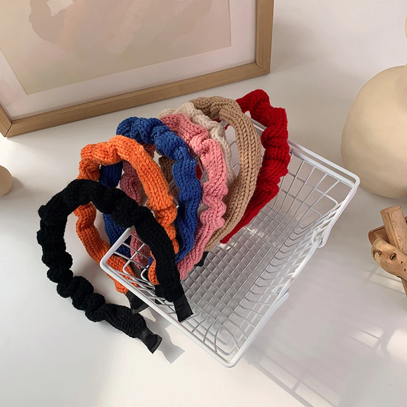 

New Pleated Headband for Women Hairband Knitted Wool Headwear Wide Elastic Hair Hoop Band Bezel Girls Hair Accessories Headdress