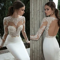 sheer vintage wedding dresses lace appliqued jewel neck long sleeves backless sheath white berta bridal gowns 2017 spring