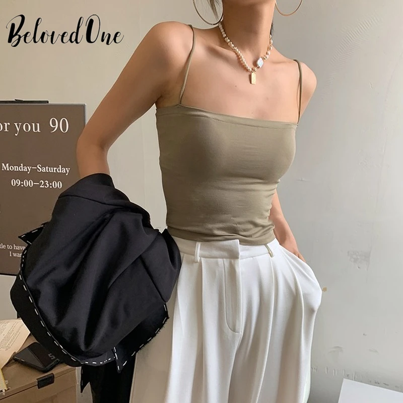 

Bottoming Solid Colors Sleeveless Camis Tube Top Women Simple Off Shoulder Thin Strap Tanks Tops Sexy Lingerie Fit Camisole