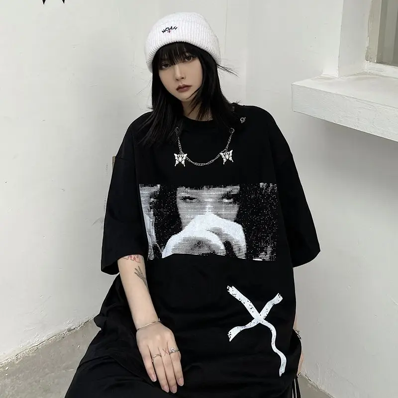 Футболка с коротким рукавом для мужчин и женщин черная свободная футболка