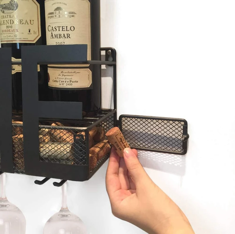 

HOME Wall Mounted Metal Wine Rack with 4-Bottle and 4-Glass Holder Home Decor 11UA